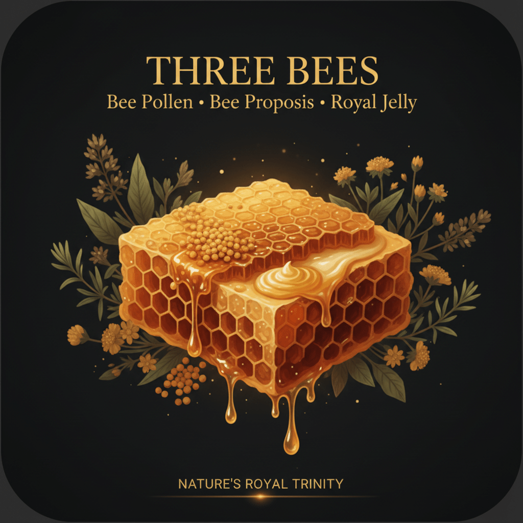 Three Bees – Immune, Energy & Hormonal Support | Bee Pollen, Bee Propolis & Royal Jelly, Tincture, Futures ETC