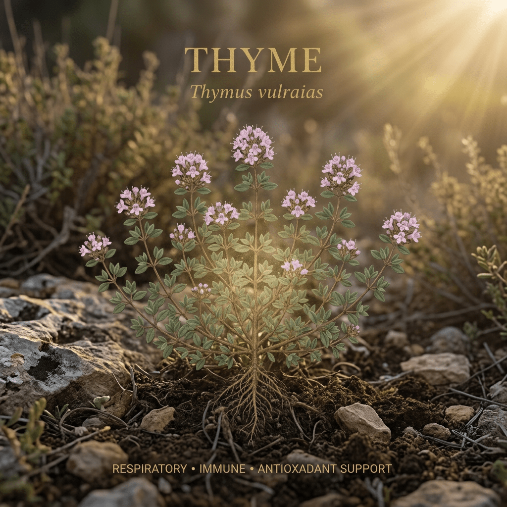 Thyme editorial image in golden botanical light