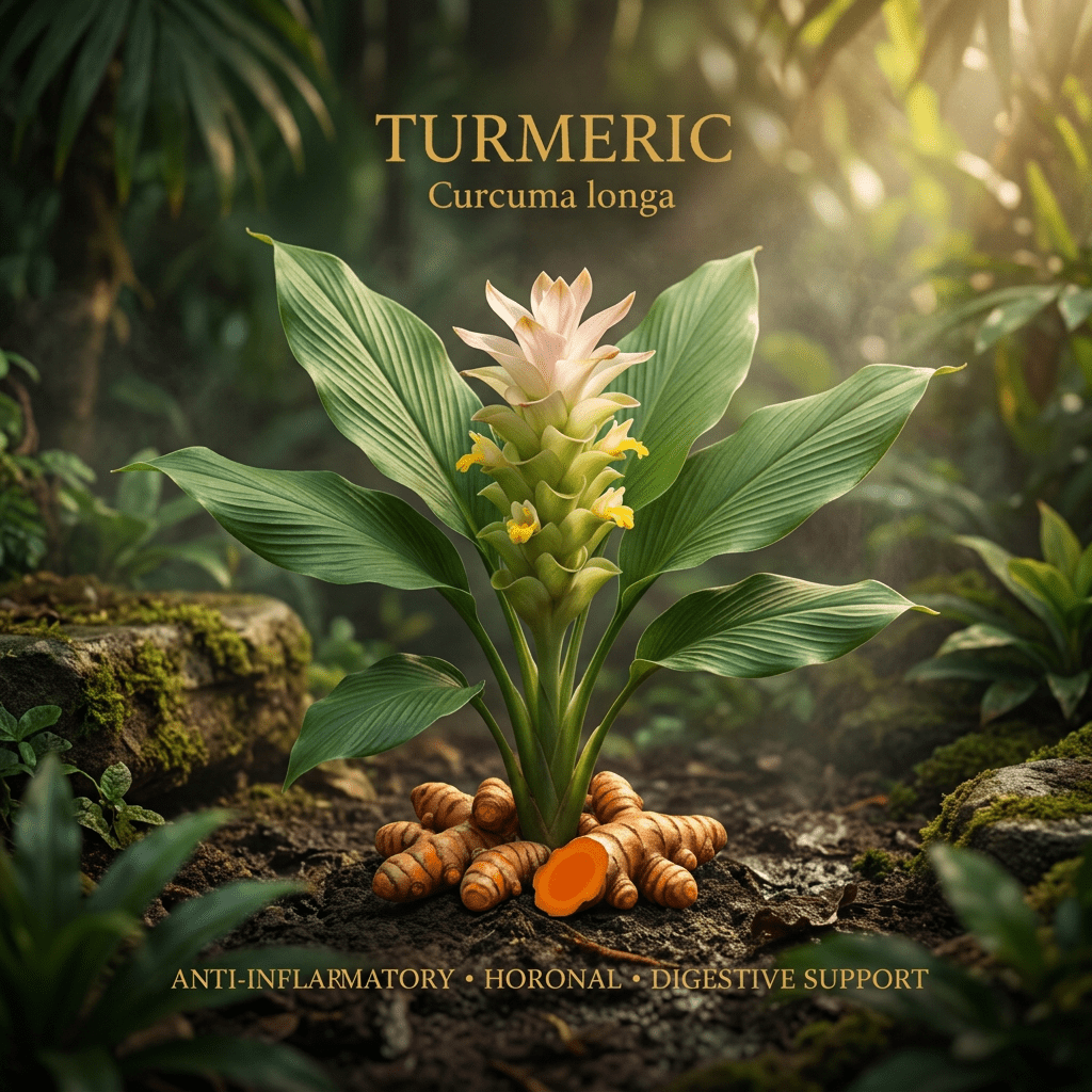 Turmeric editorial image in golden tropical garden light