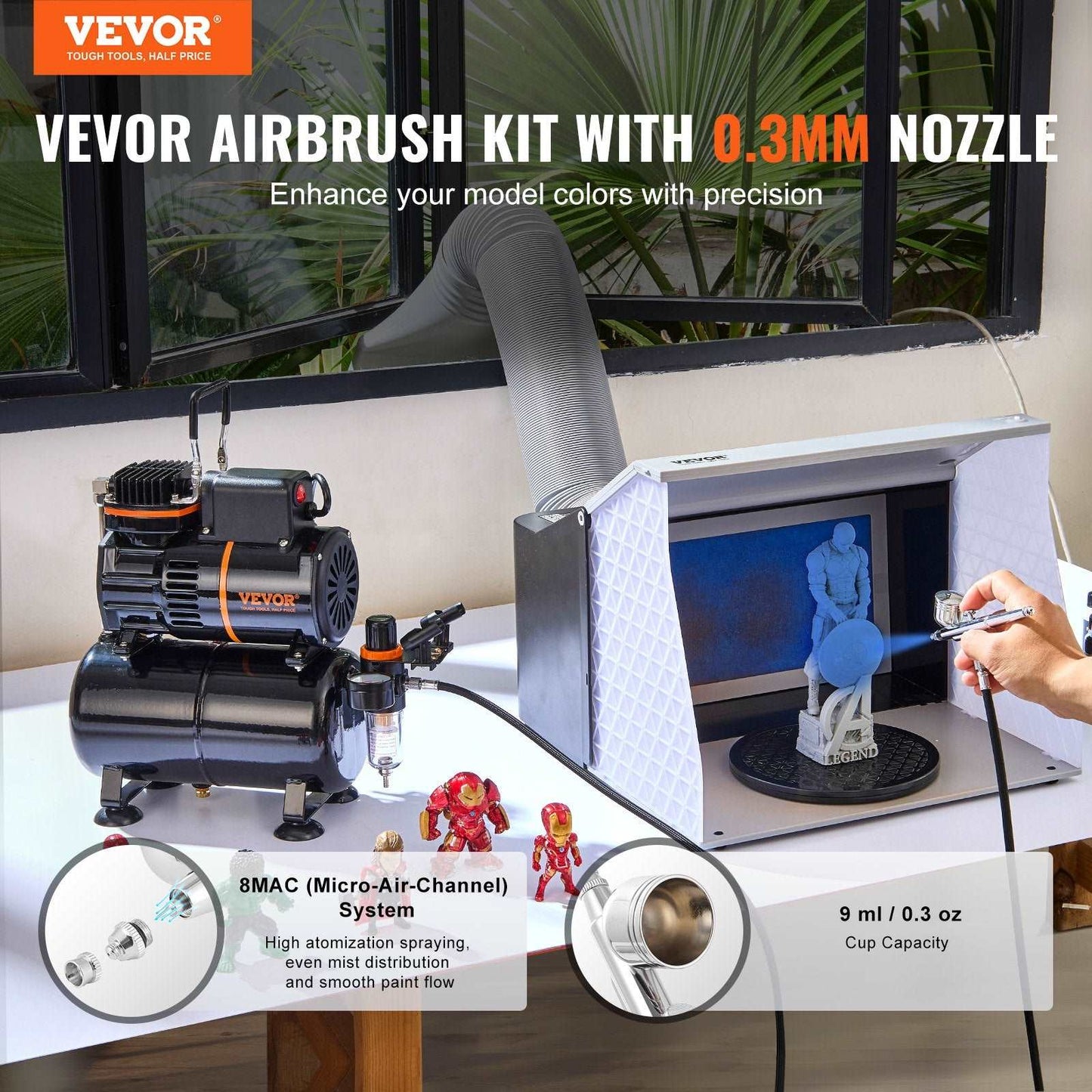 VEVOR Airbrush Kit: 3.5L Dual Fan Compressor, 0.3mm Tip, FDA Safe for Art & Makeup