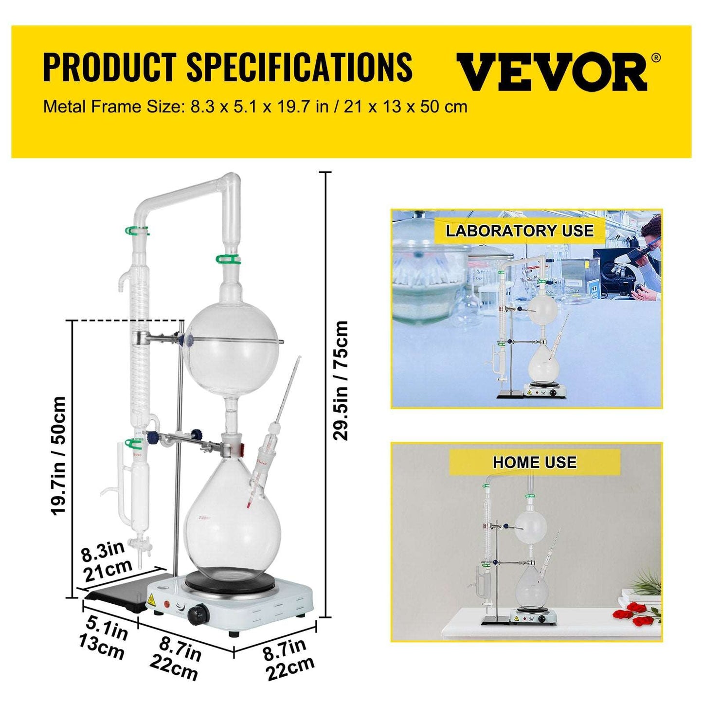 VEVOR 2L Essential Oil Distillation Kit with Hot Stove Condenser for Home and Lab Use