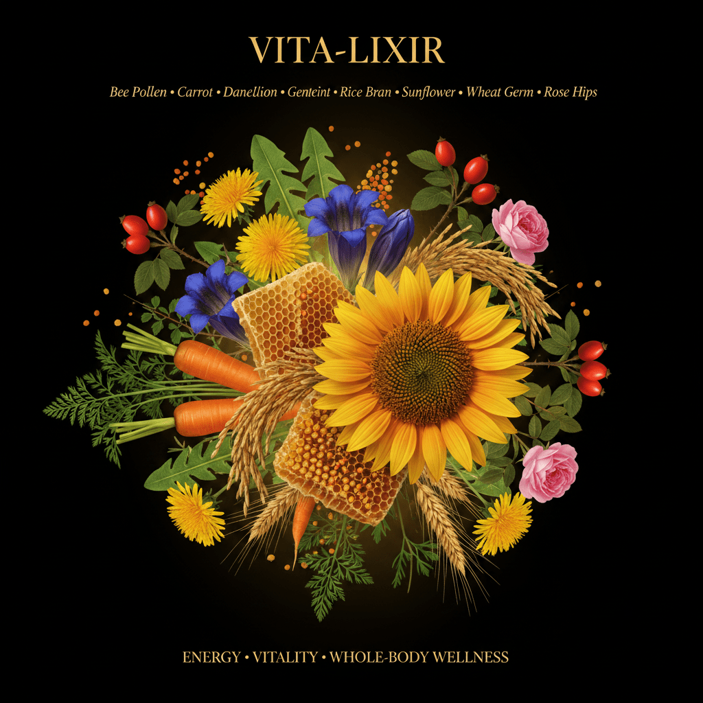 Vita - Lixir (Bee Pollen, Carrot Root, Dandelion Leaf, Gentian, Rice Bran, Sunflower Seed, Wheat Germ, Wild Rose Hips), Tincture, Futures ETC