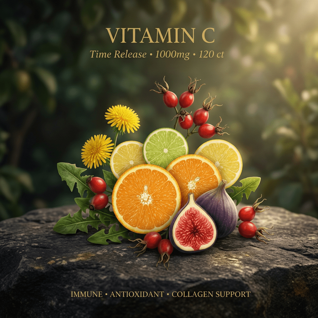 Vitamin C editorial image in golden orchard light
