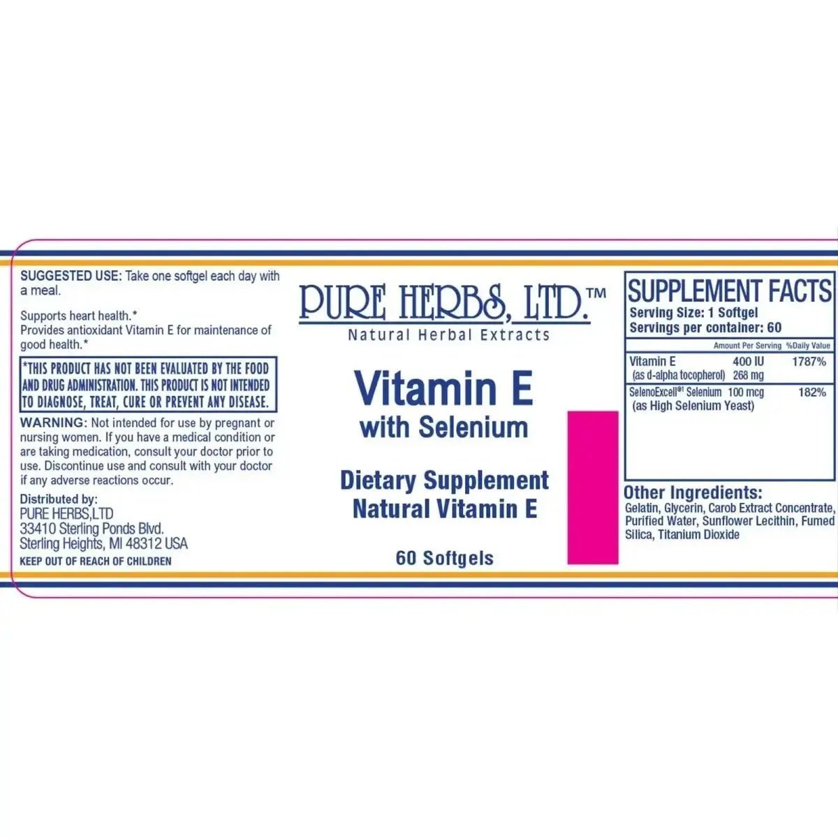 Vitamin E (softgels 60 ct - 400 IU with sunflower lecithin) - Futures ETC Softgels Ingredients