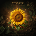Vitamin E sunflower editorial image with gold serif text