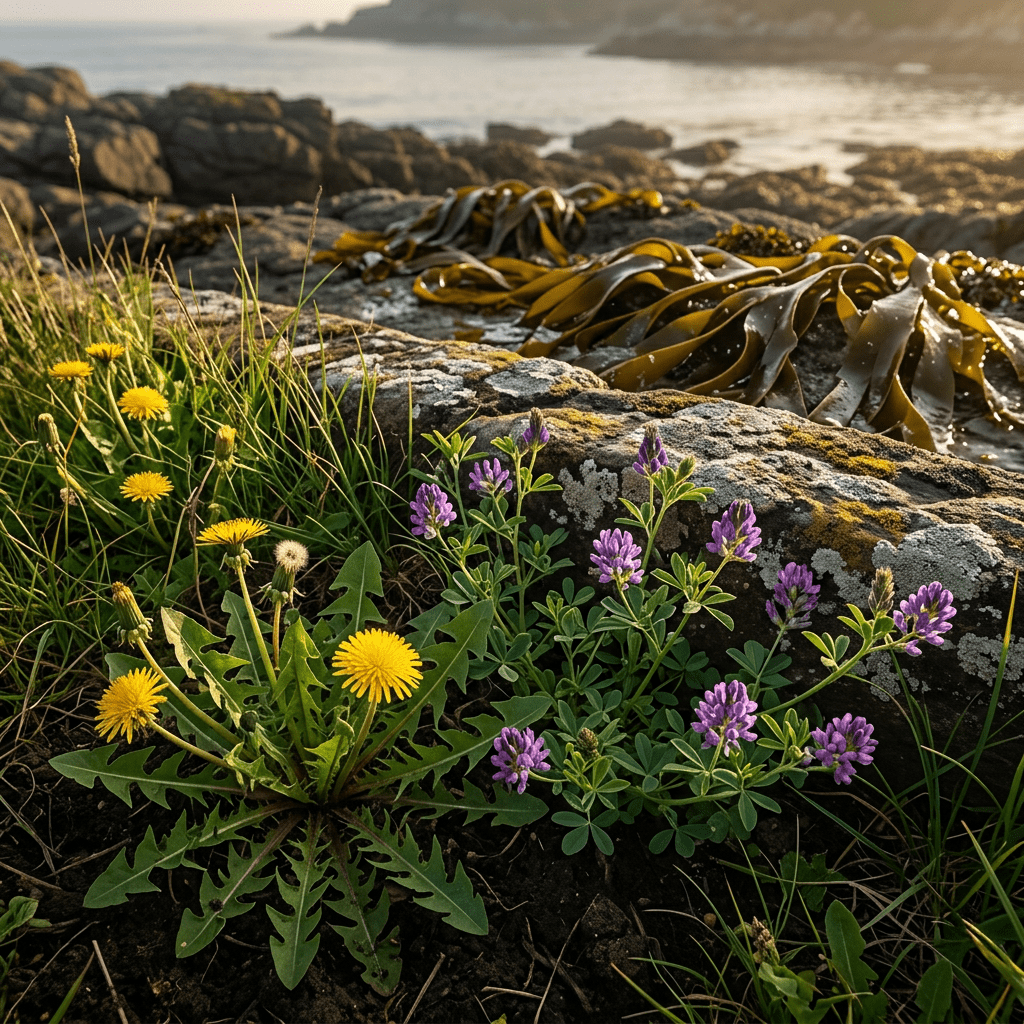 VM-W-inspired botanicals in a coastal meadow