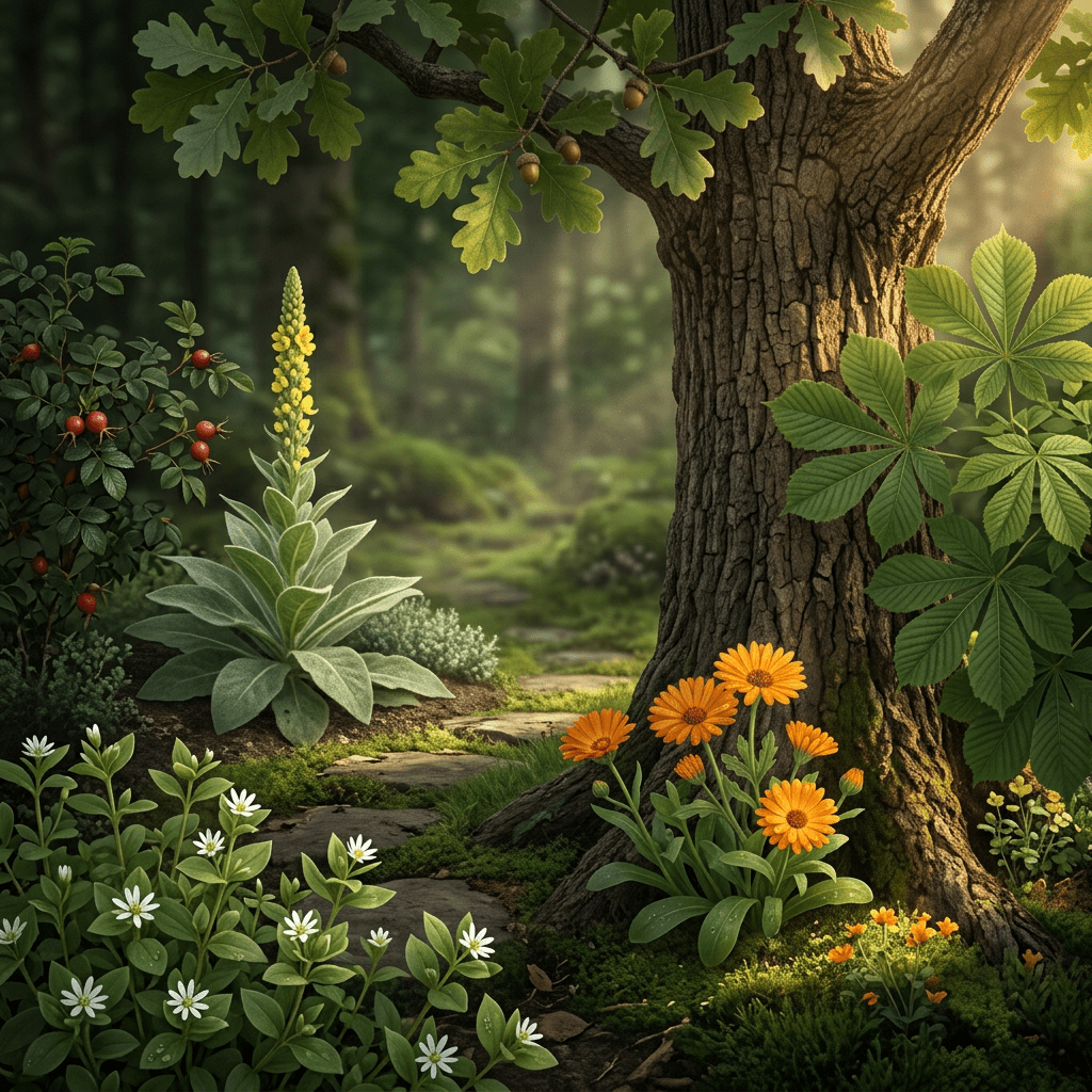 VVH-W botanicals in an oak-shaded garden