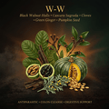 W-W botanical editorial image with gold serif text