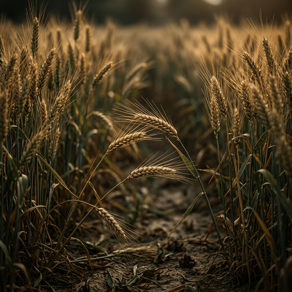 Wheat growing naturally in a moody field