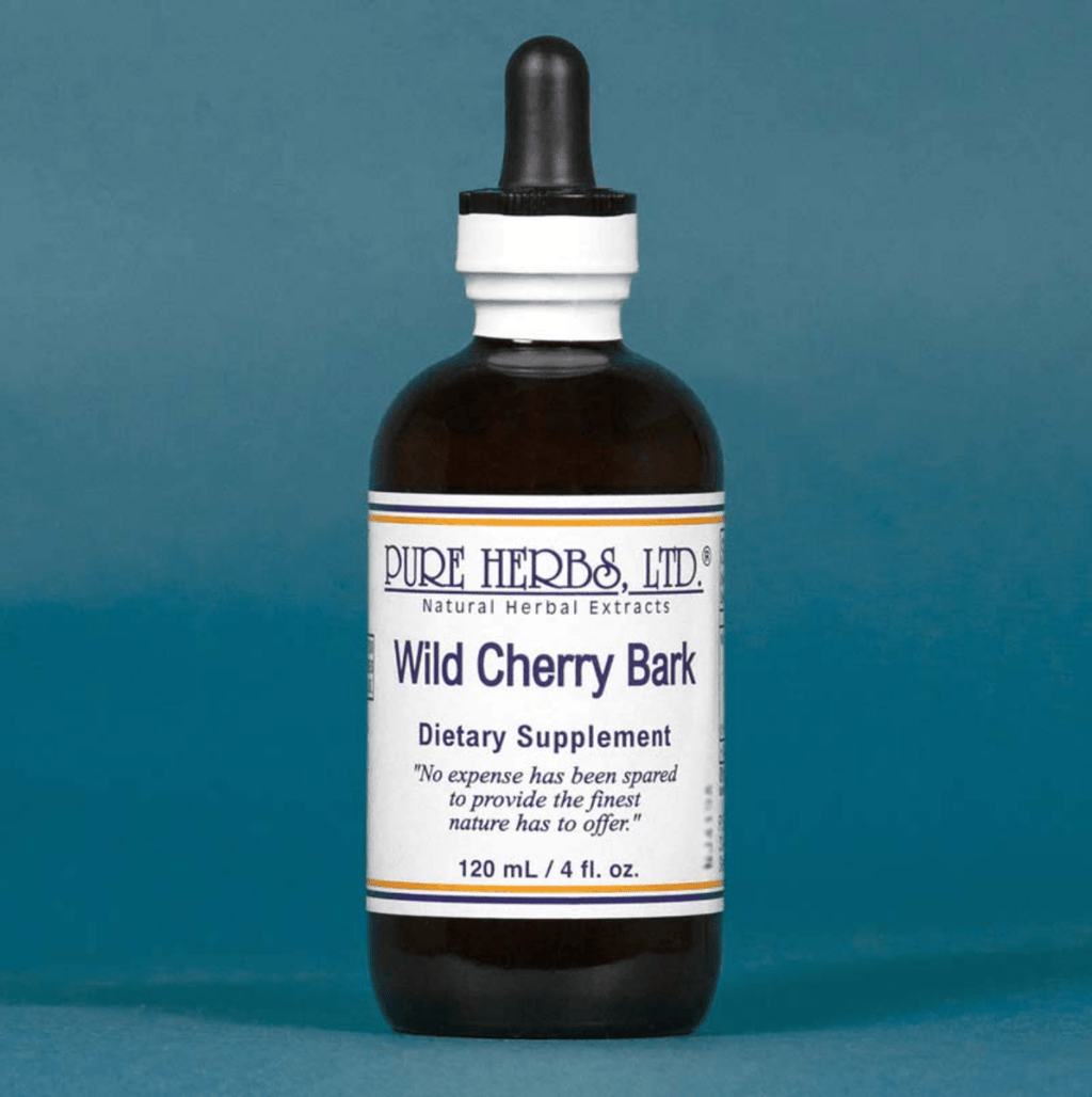 Wild cherry bark pure herbs bottle with teal background