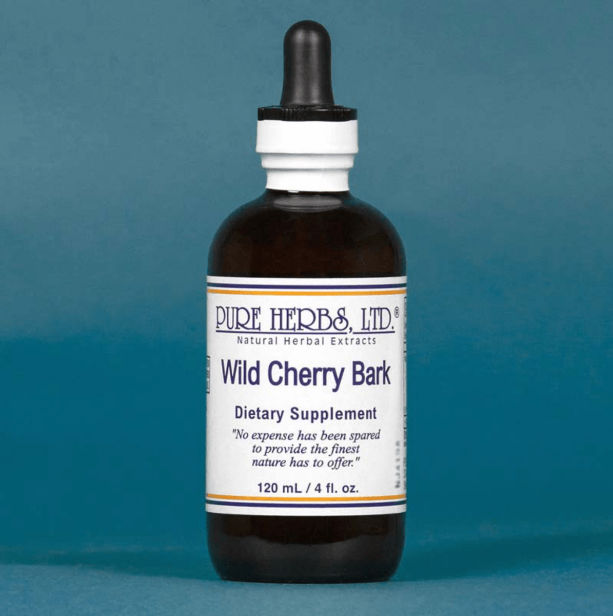 Wild cherry bark pure herbs bottle with teal background