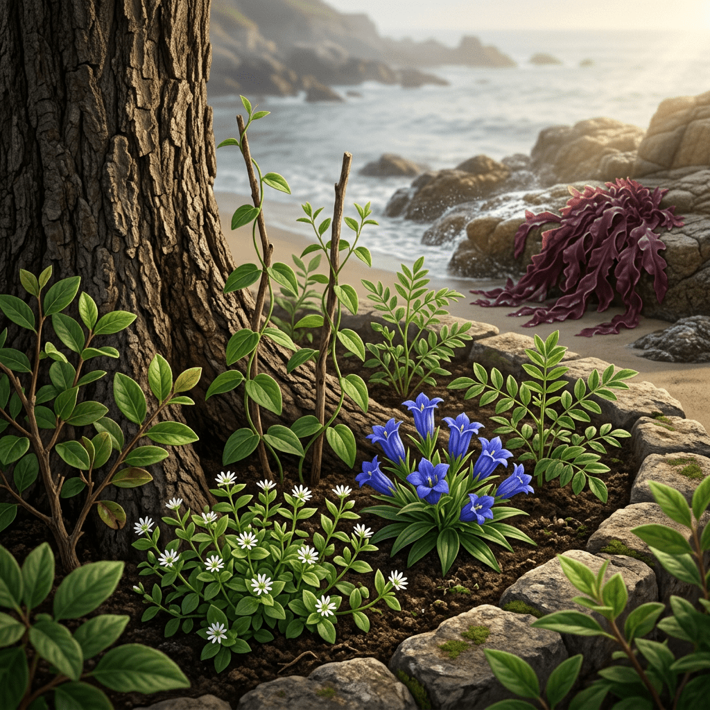 WL-W-inspired botanicals in a sheltered coastal garden