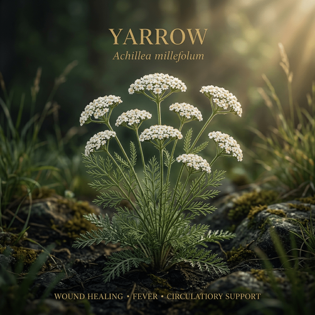 Yarrow editorial image in golden botanical light