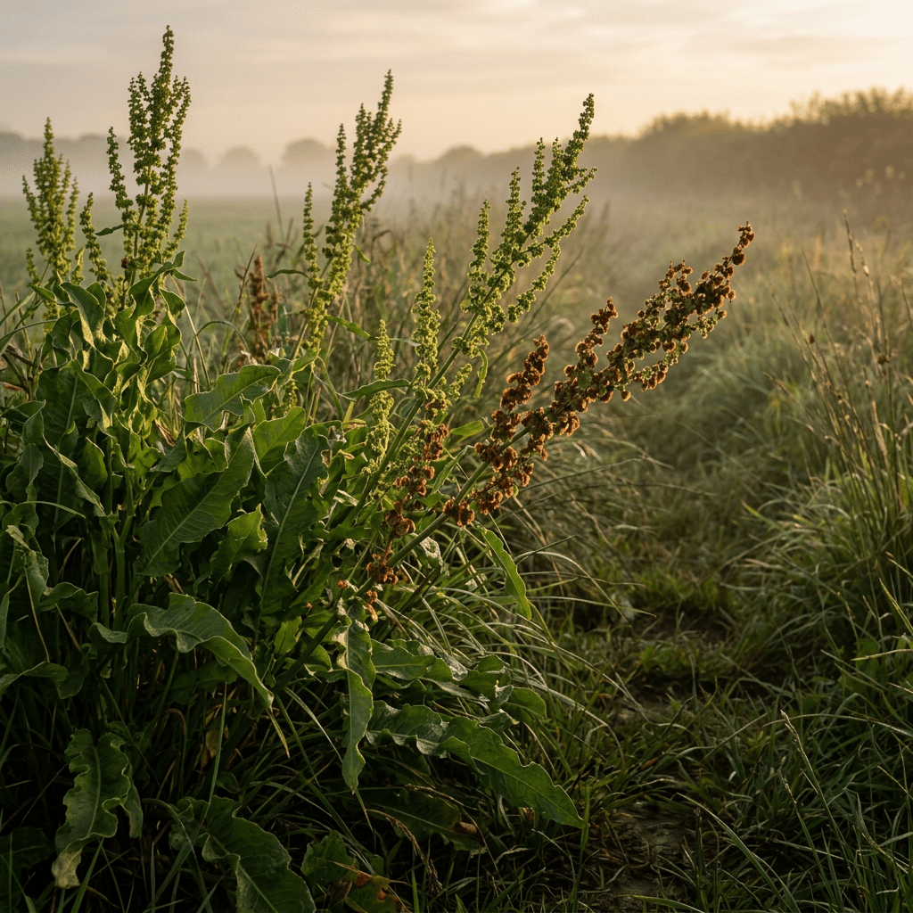Yellow dock growing along a damp field margin